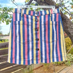 Y2K 2000s denim striped skirt with button front and pockets 90s